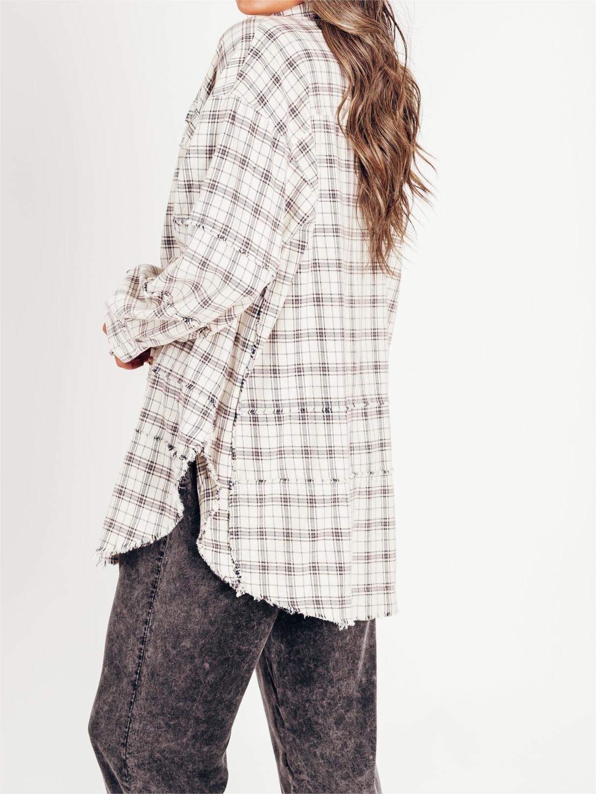 Limited time sale🔥Women's Seams Raw Edge Washed Oversized Shirt Jacket