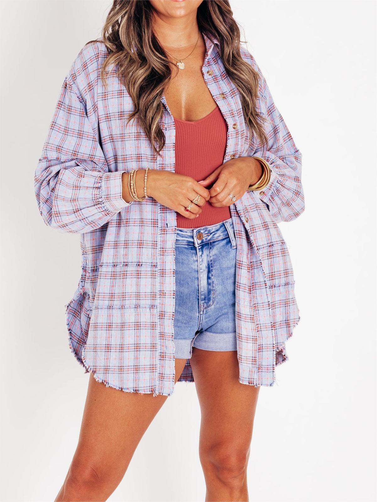 Limited time sale🔥Women's Seams Raw Edge Washed Oversized Shirt Jacket
