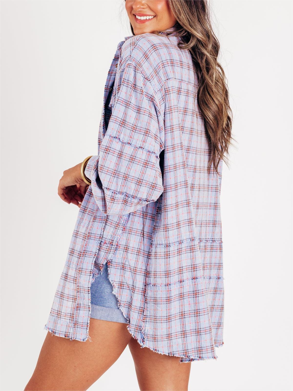 Limited time sale🔥Women's Seams Raw Edge Washed Oversized Shirt Jacket