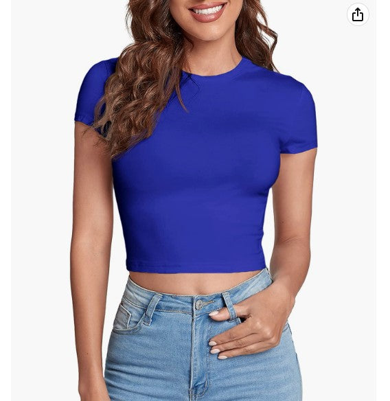 HOT SALE❤Women's Basic Teen T-Shirt Round Neck Short Sleeve Slim Fit Casual Crop Top(Buy 2 Free Shipping)