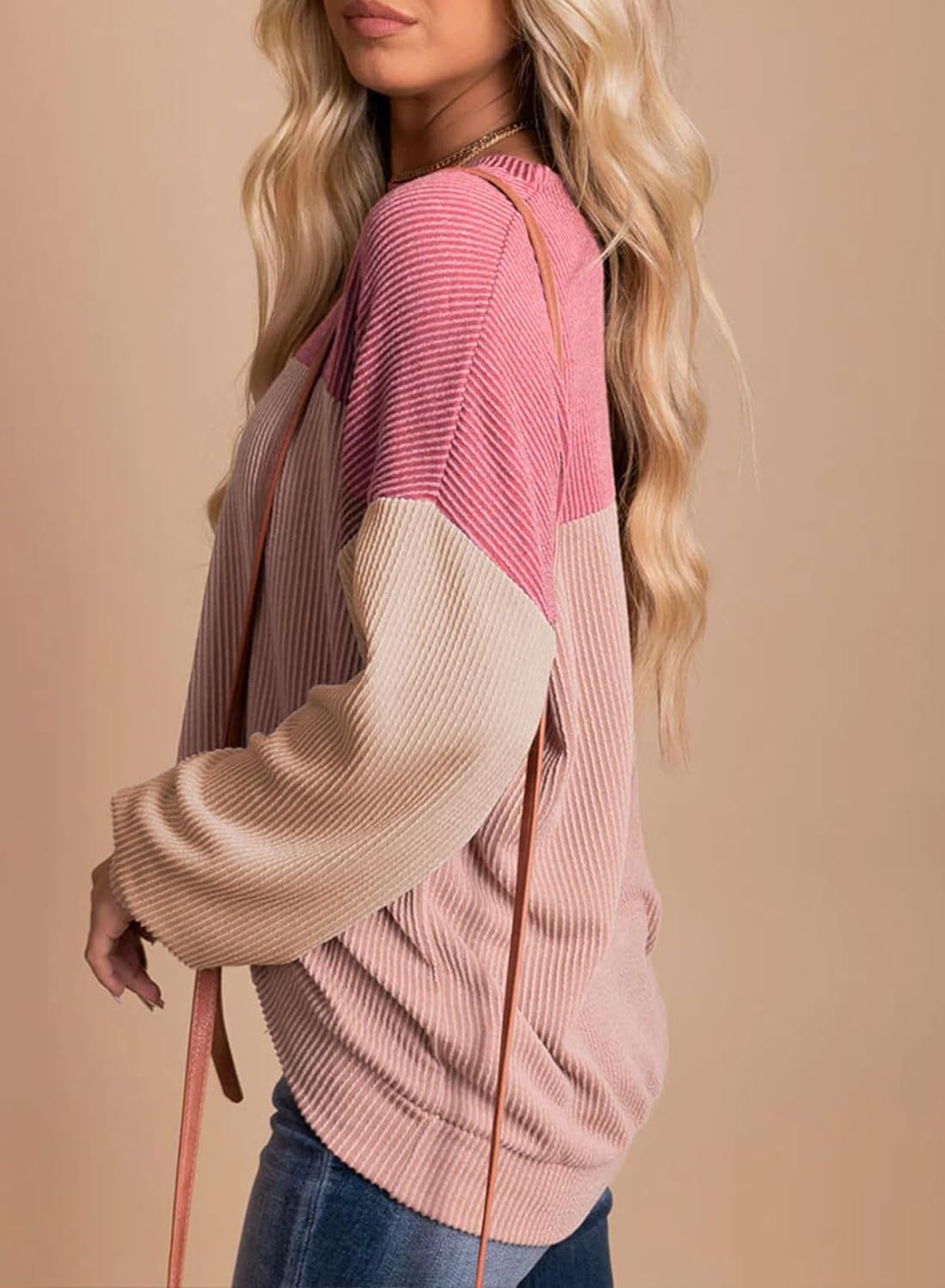Limited time sale 🔥Women's Ribbed Colorblock Long Sleeve Top