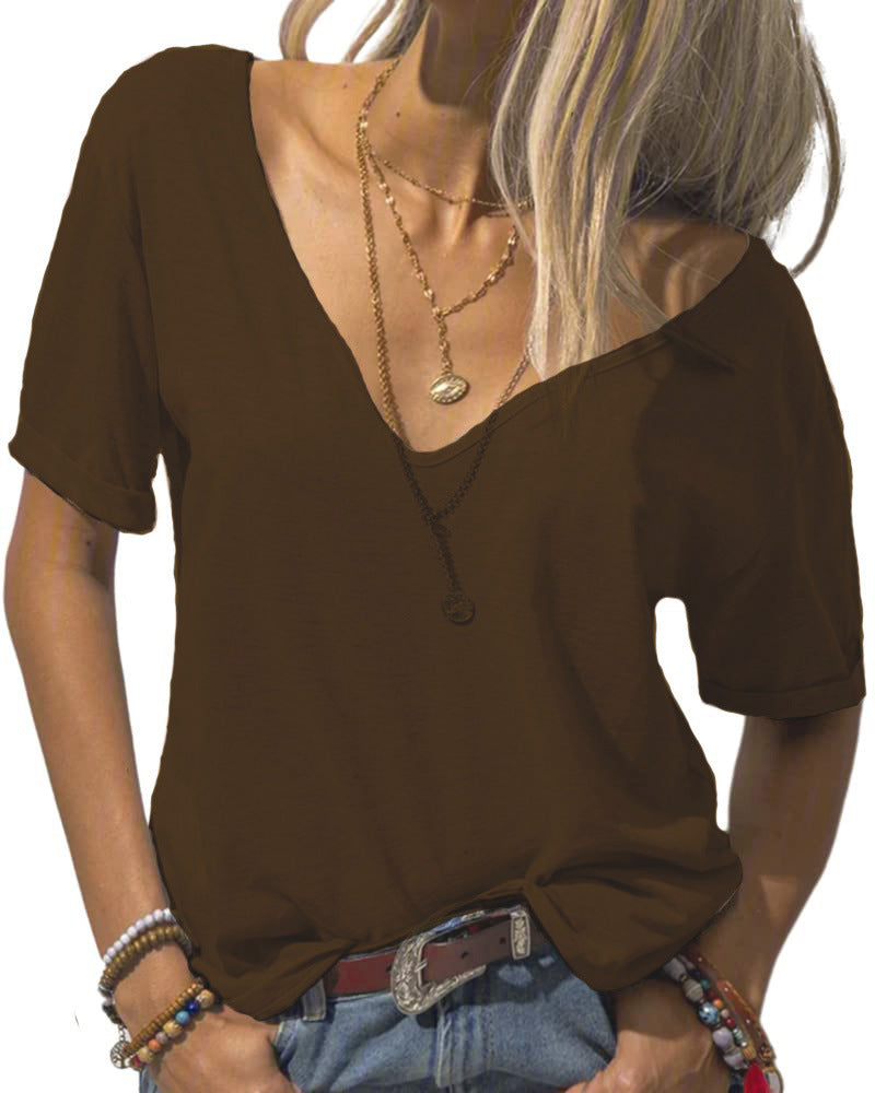 Limited time sale🔥Women's V-neck Solid Color Casual Short Sleeved Basic Top