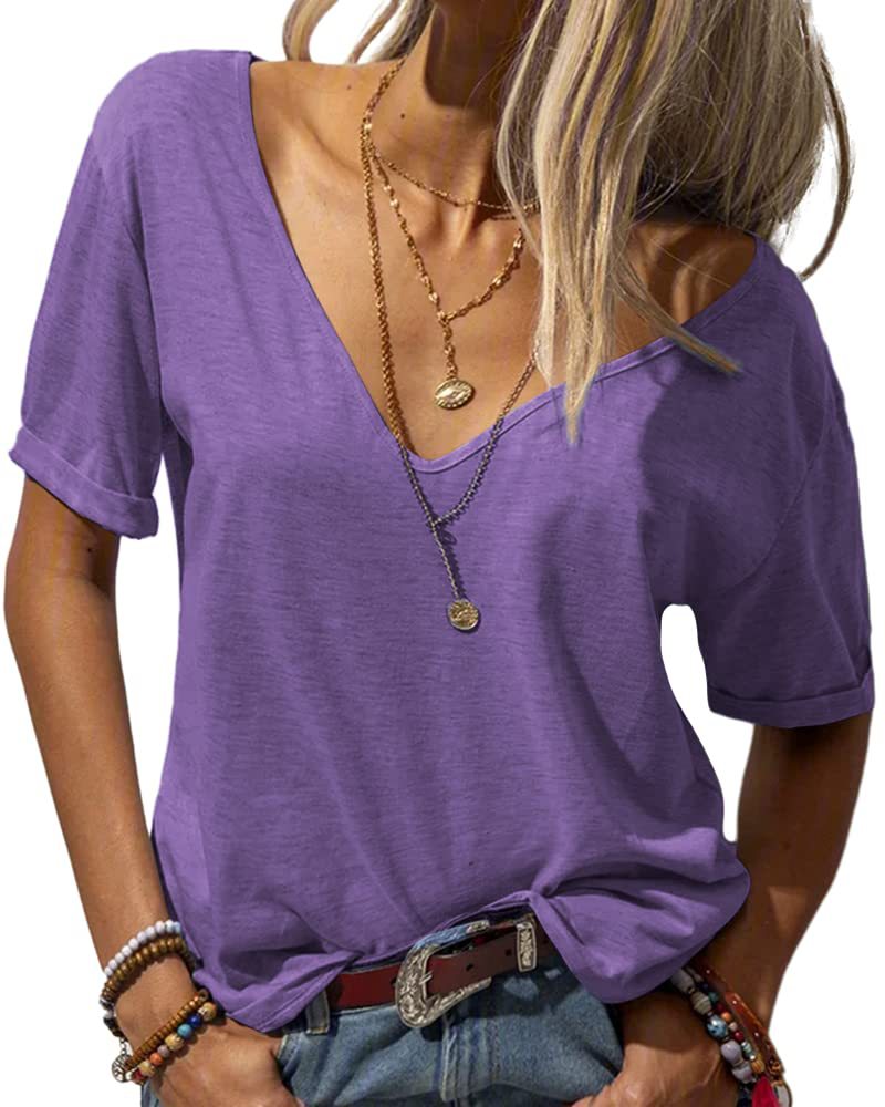 Limited time sale🔥Women's V-neck Solid Color Casual Short Sleeved Basic Top