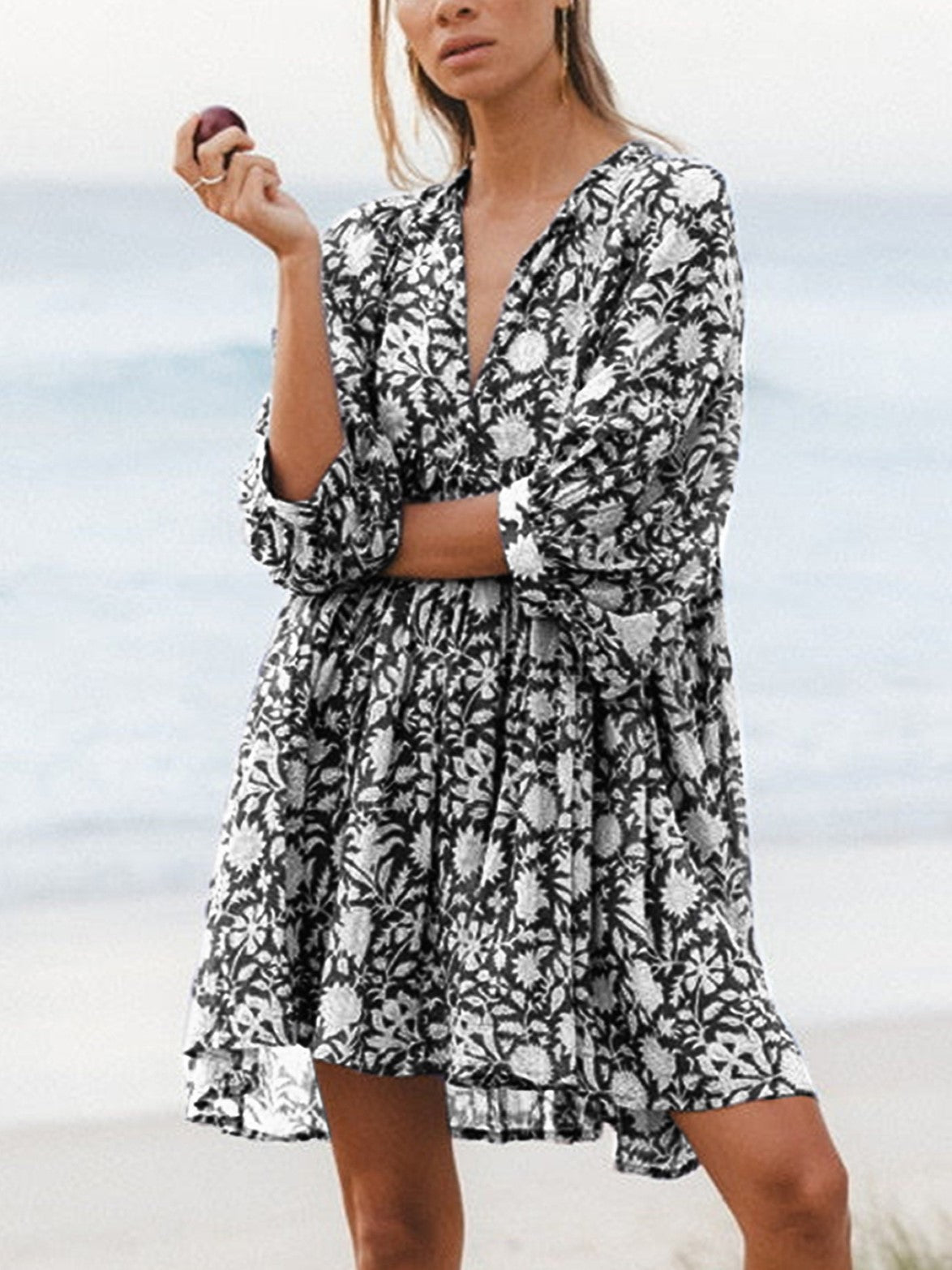 2024 Women's V Neck Half Sleeve Floral Tunic Short Dress (Buy 2 Free Shipping)