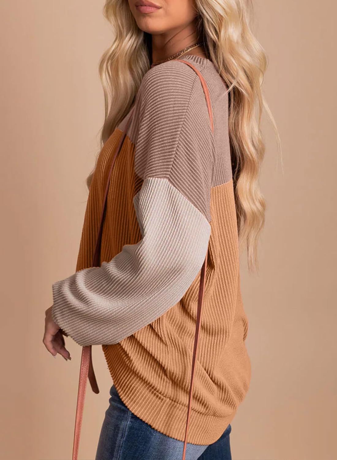 Limited time sale 🔥Women's Ribbed Colorblock Long Sleeve Top