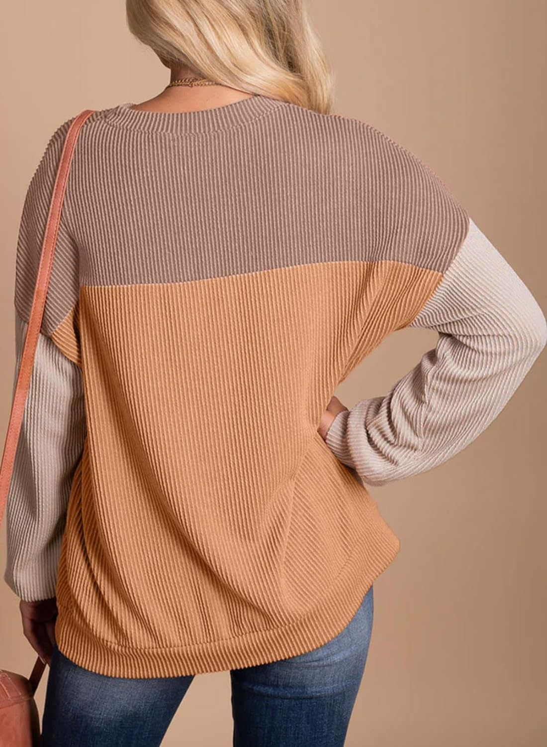 Limited time sale 🔥Women's Ribbed Colorblock Long Sleeve Top
