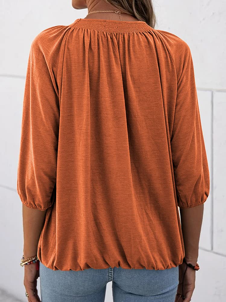 Limited time sale 🔥Women's Casual Cotton 3/4 Sleeve Loose Pleated Basic Tops
