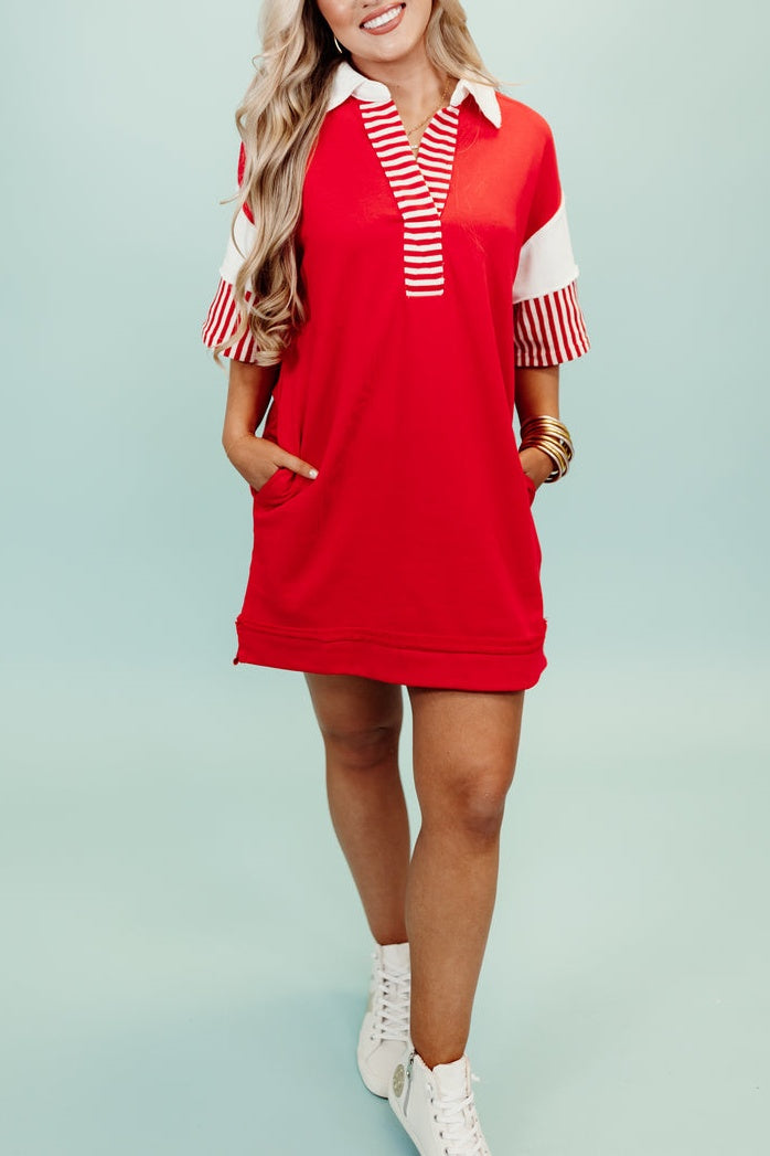 Limited time sale🔥Color Block Notch Neck Mini Dress