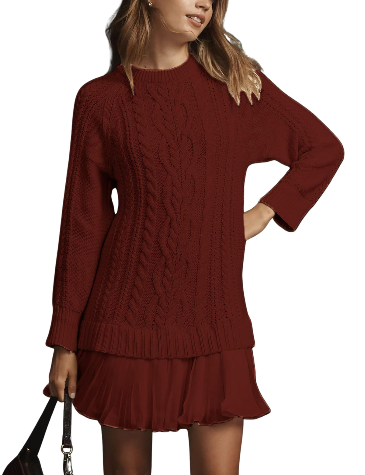 Limited time sale🔥Women Crewneck Cable Knit Sweater Mini Dress