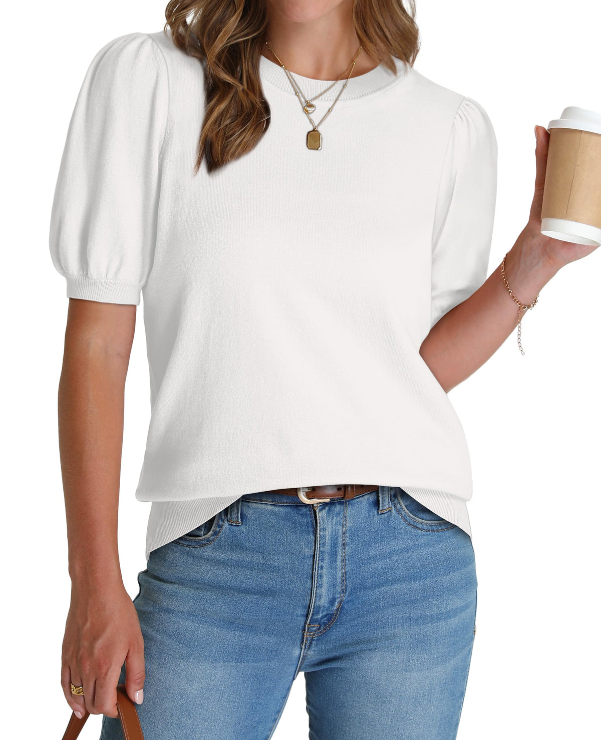 Women's Lightweight Puff Short Sleeve Sweater