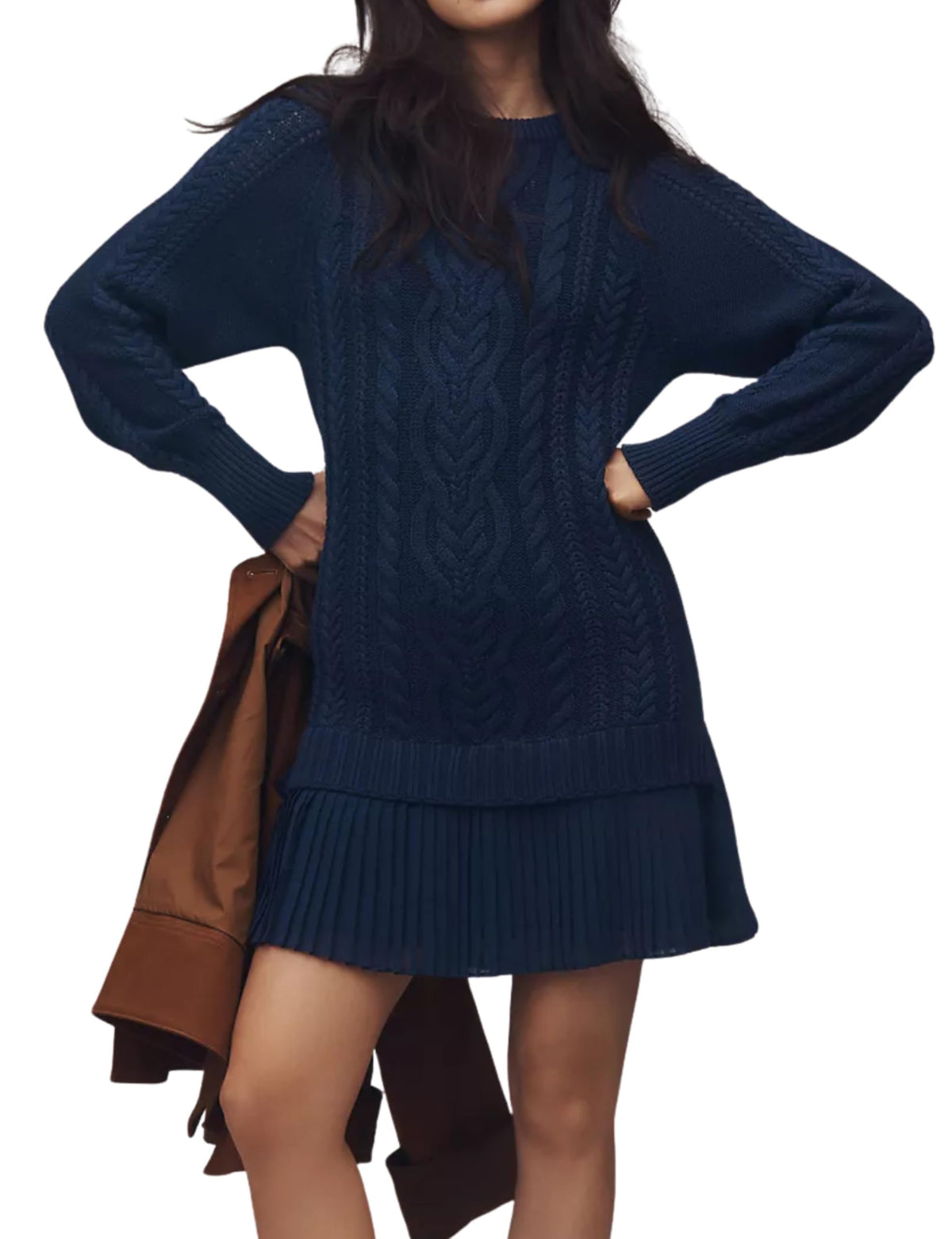 Limited time sale🔥Women Crewneck Cable Knit Sweater Mini Dress