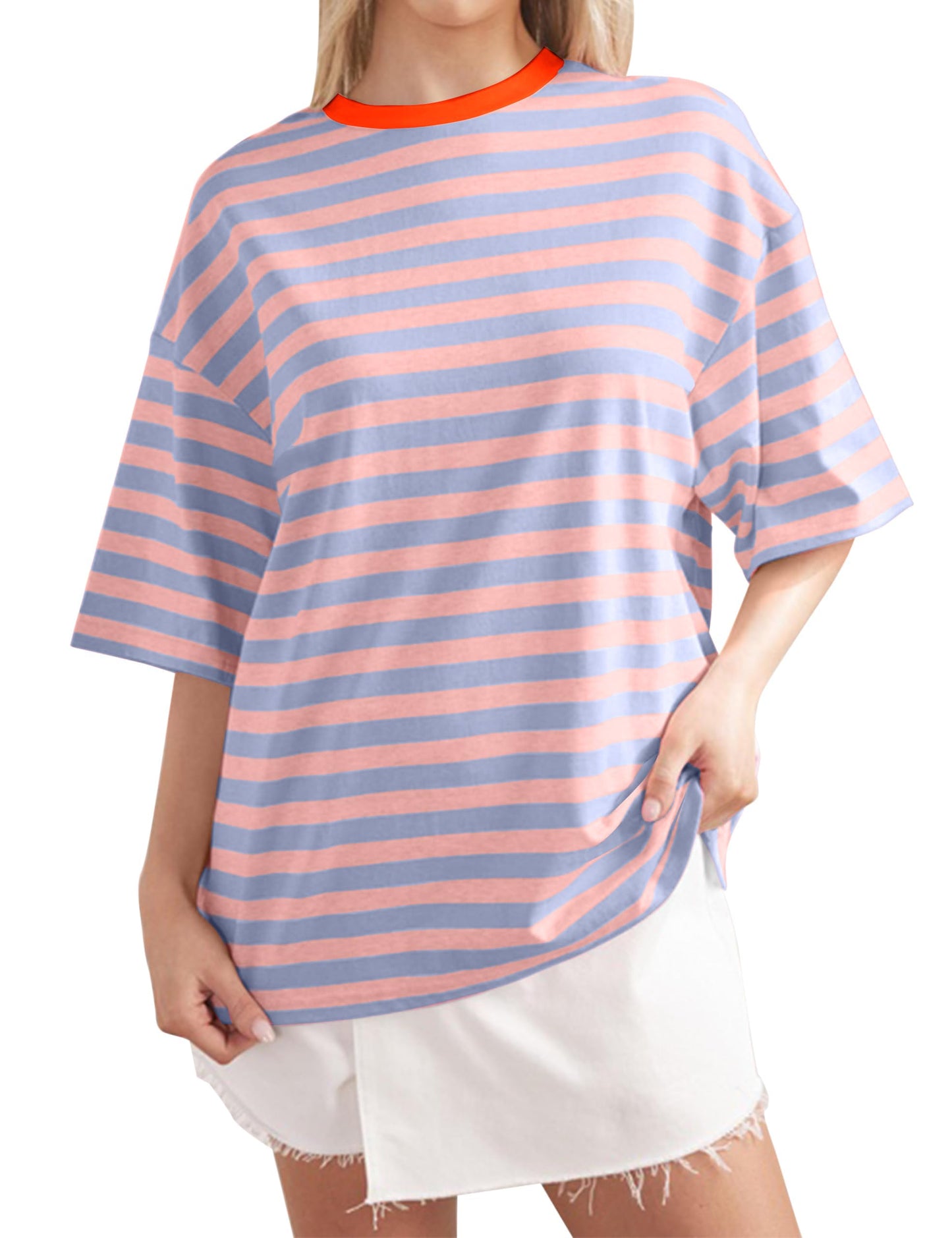 2024 Women Oversized Striped Short Sleeve T-Shirts