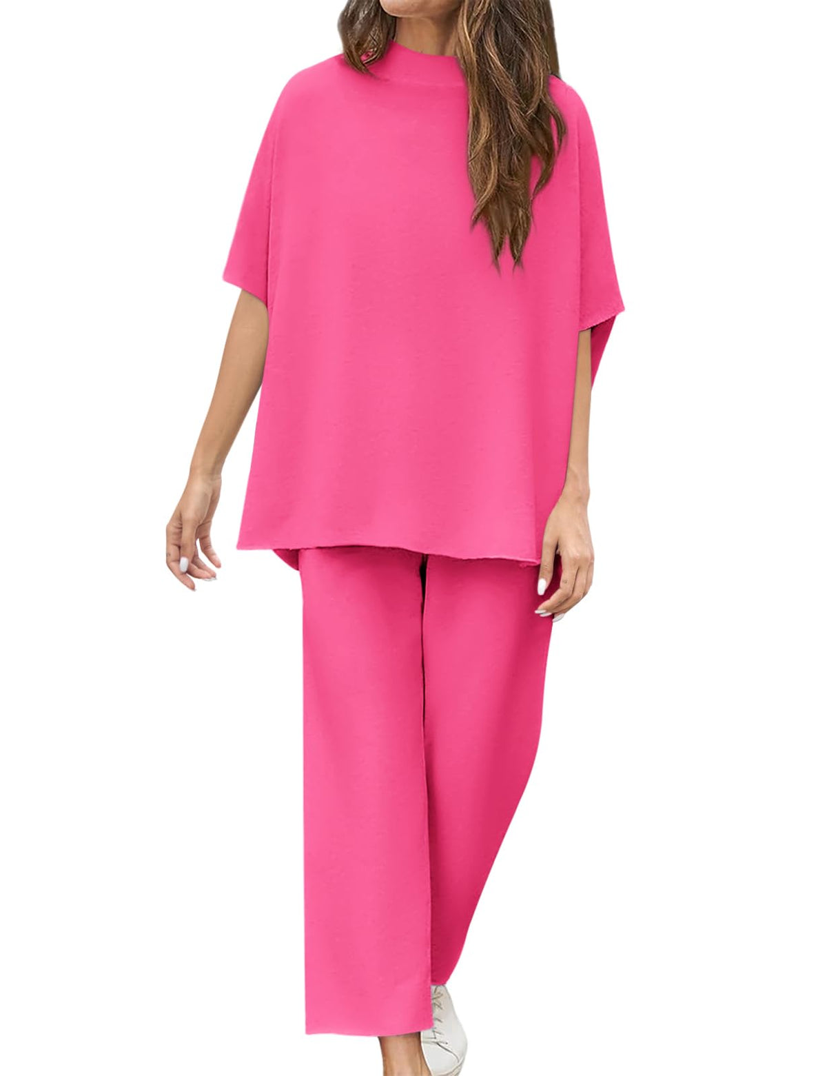 2026 Women's Casual Batwing Sleeve Pullover Top and Wide Leg Set