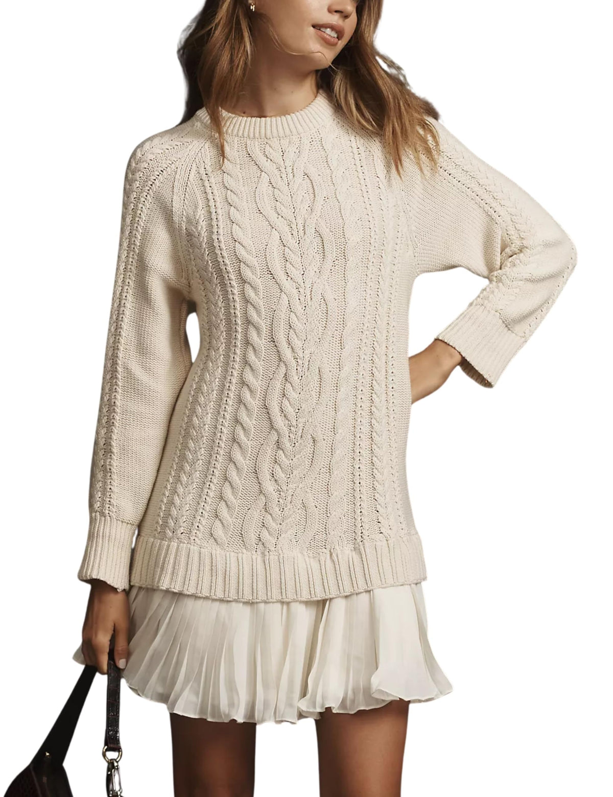 Limited time sale🔥Women Crewneck Cable Knit Sweater Mini Dress