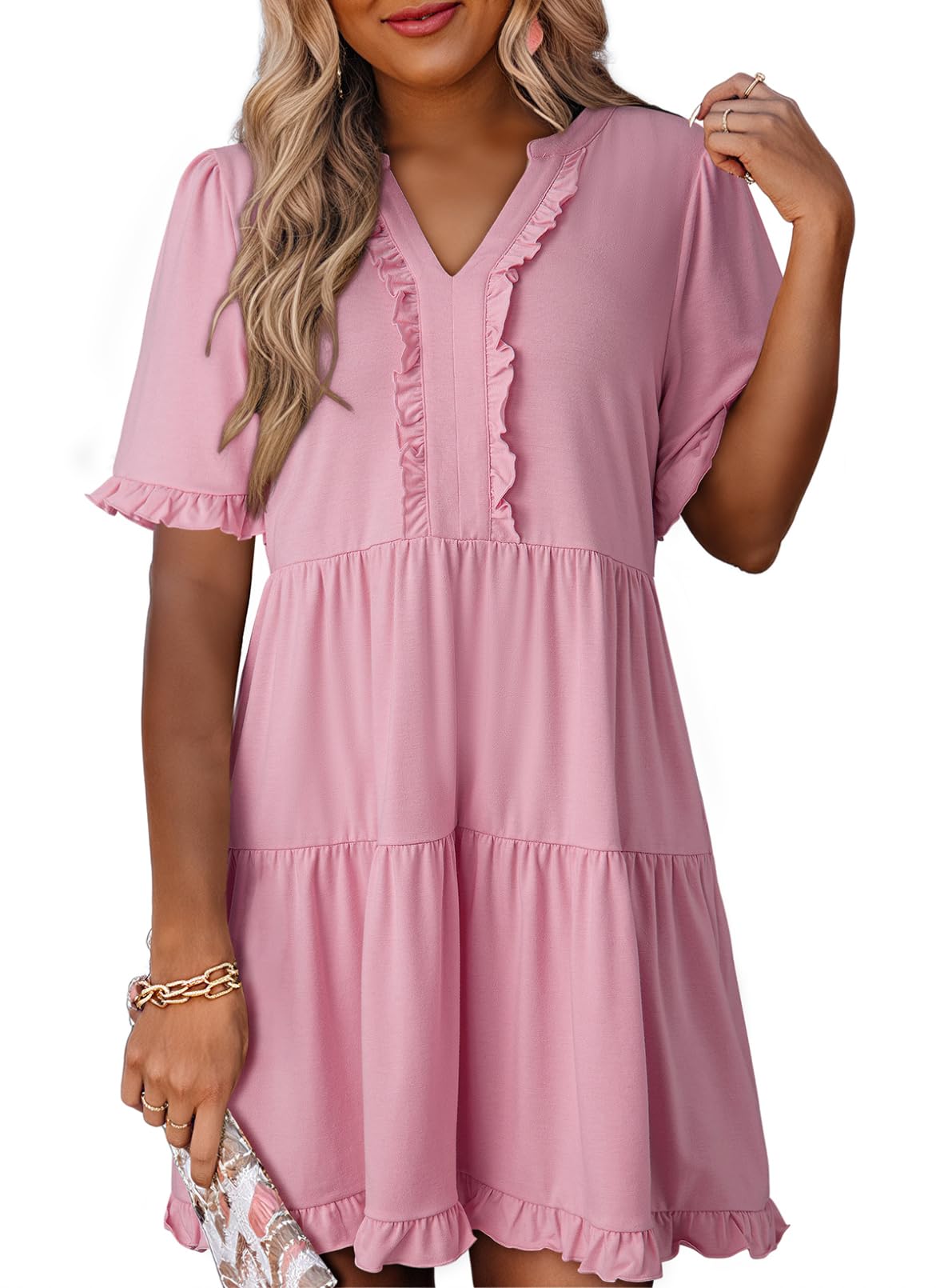 Limited time sale🔥Womens V Neck Casual A Line Flowy Swing Shift Dress