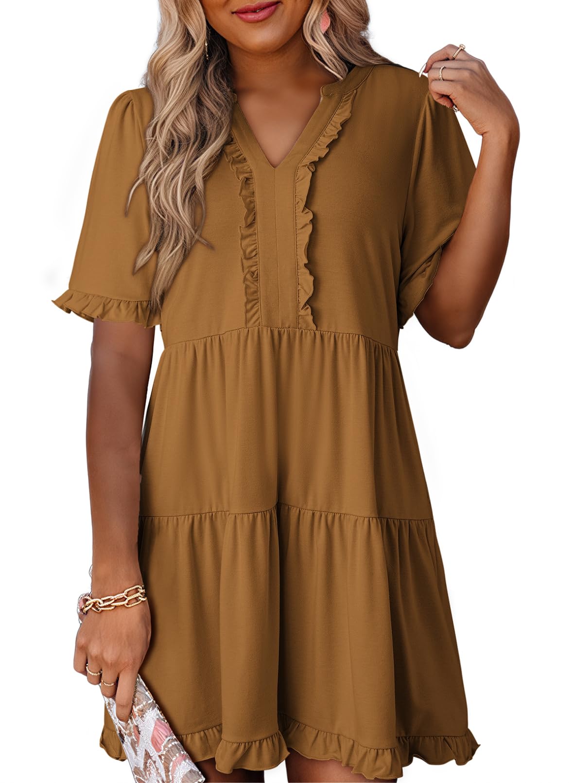Limited time sale🔥Womens V Neck Casual A Line Flowy Swing Shift Dress
