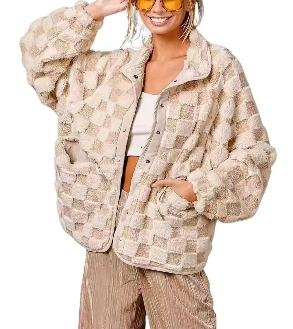 Limited time sale🔥Women's Checkered Fleece Sherpa Jacket