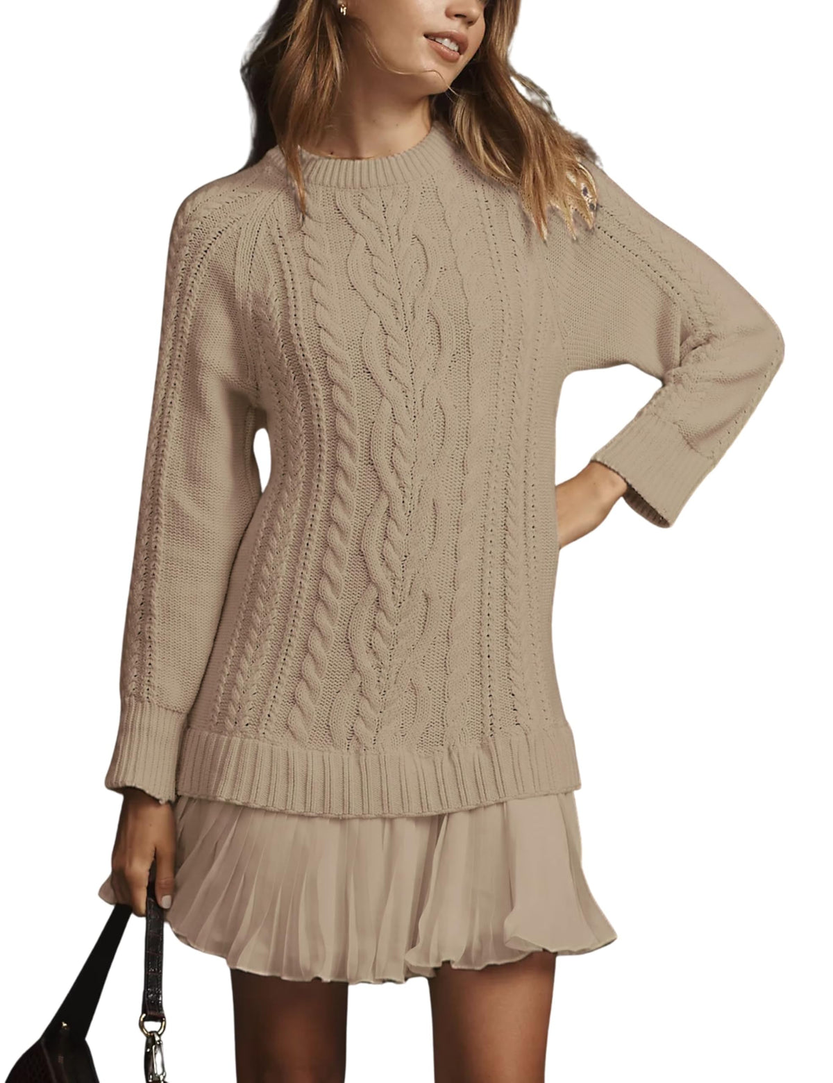 Limited time sale🔥Women Crewneck Cable Knit Sweater Mini Dress