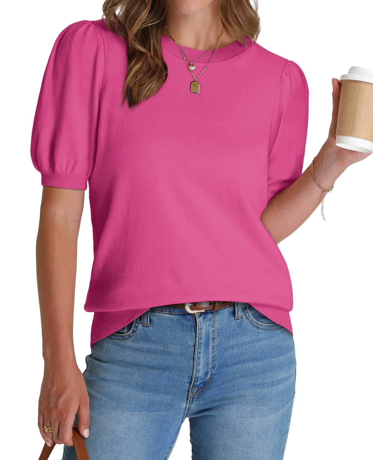 Women's Lightweight Puff Short Sleeve Sweater