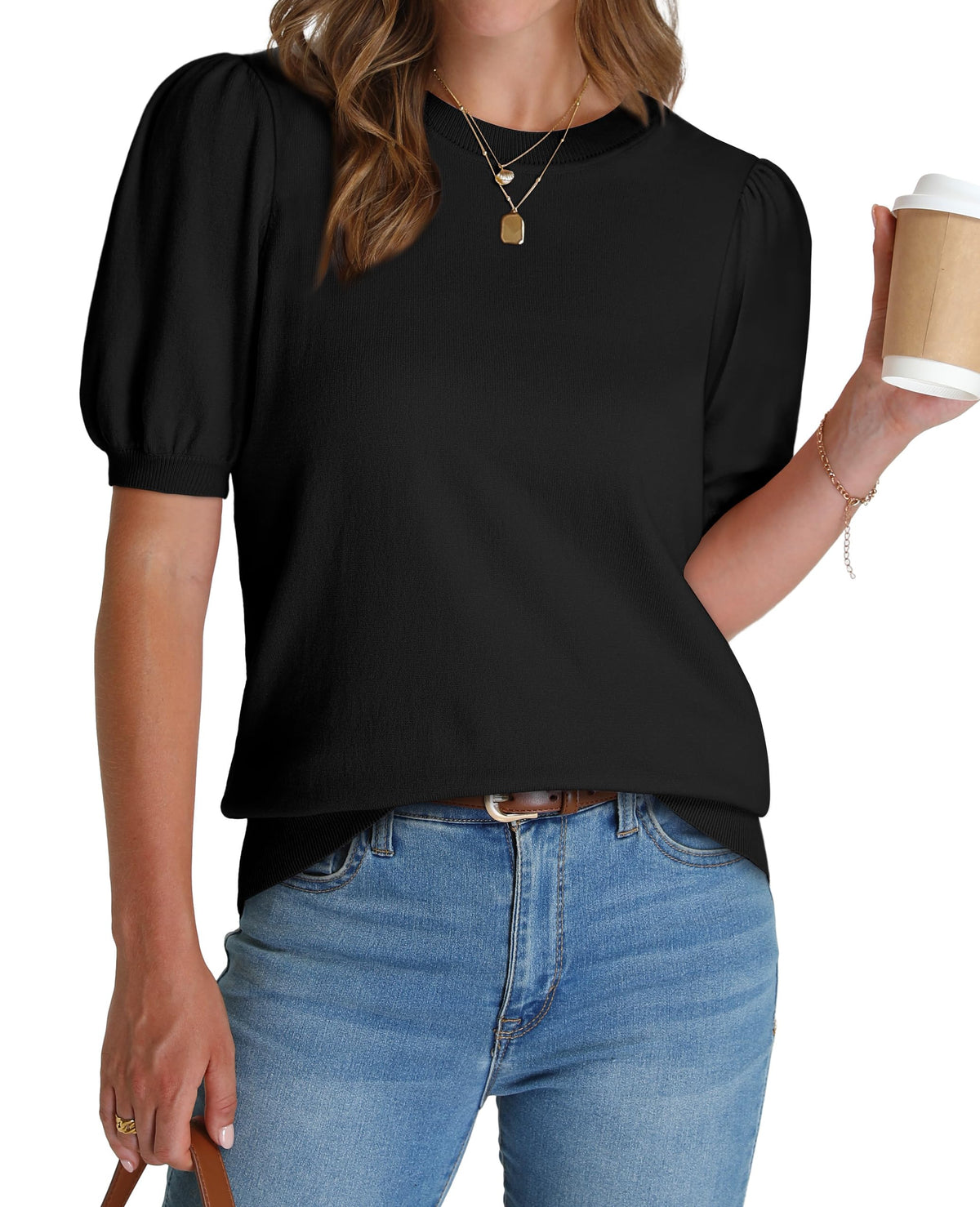 Women's Lightweight Puff Short Sleeve Sweater