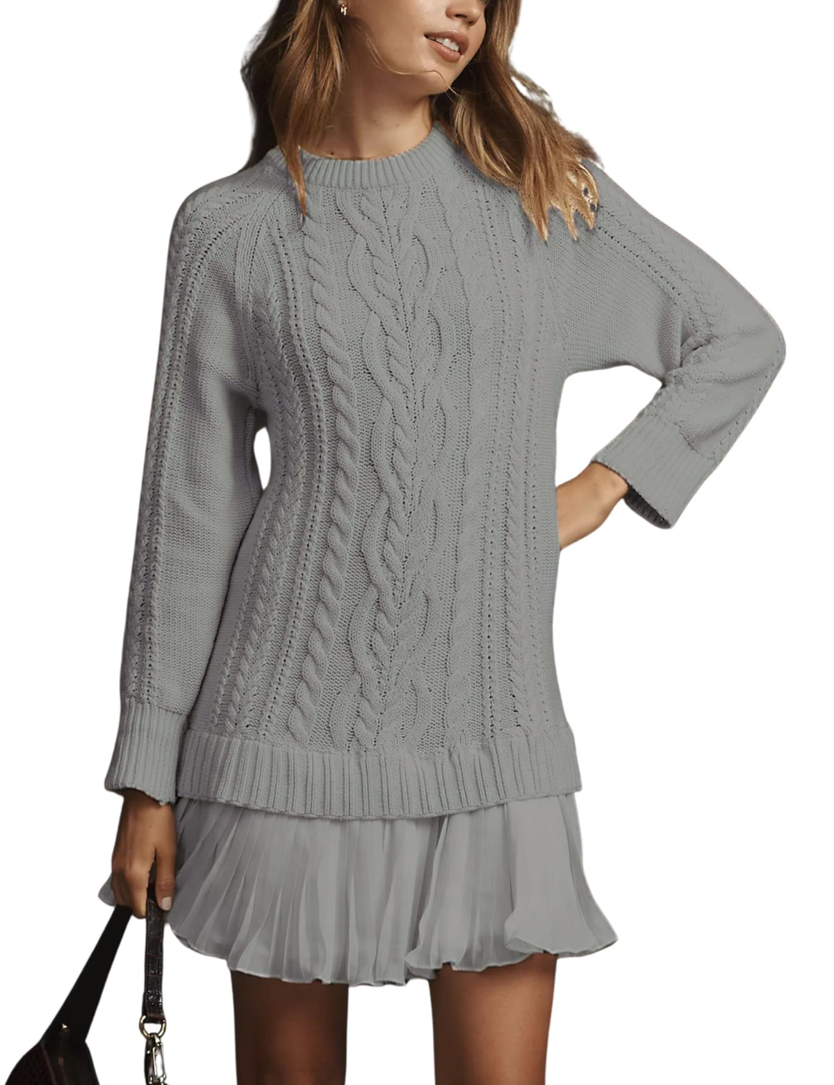 Limited time sale🔥Women Crewneck Cable Knit Sweater Mini Dress