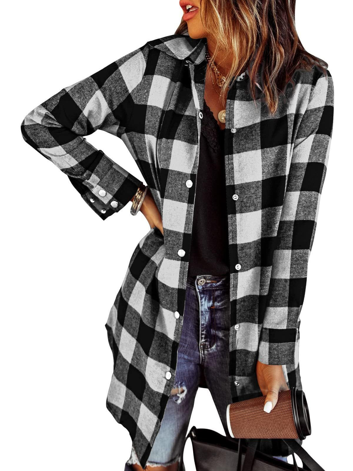 Women's Flannel Long Sleeve Plaid Button Down Shirts
