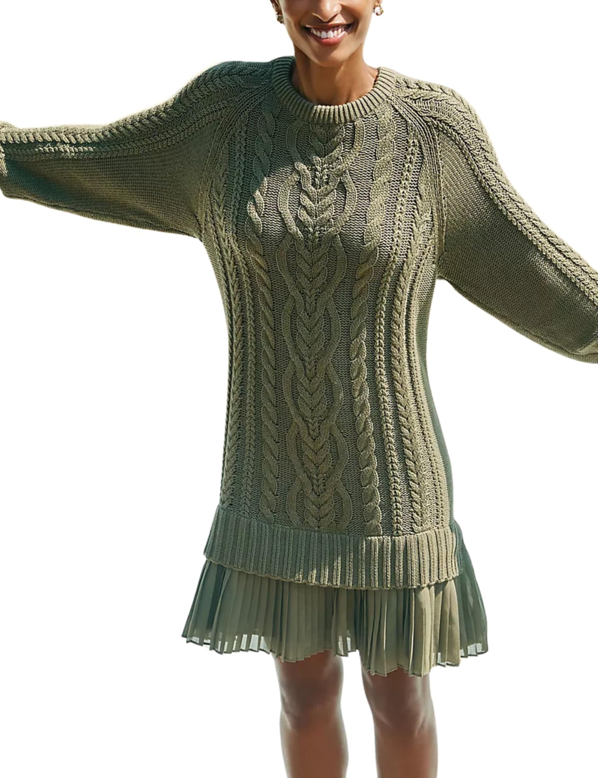 Limited time sale🔥Women Crewneck Cable Knit Sweater Mini Dress