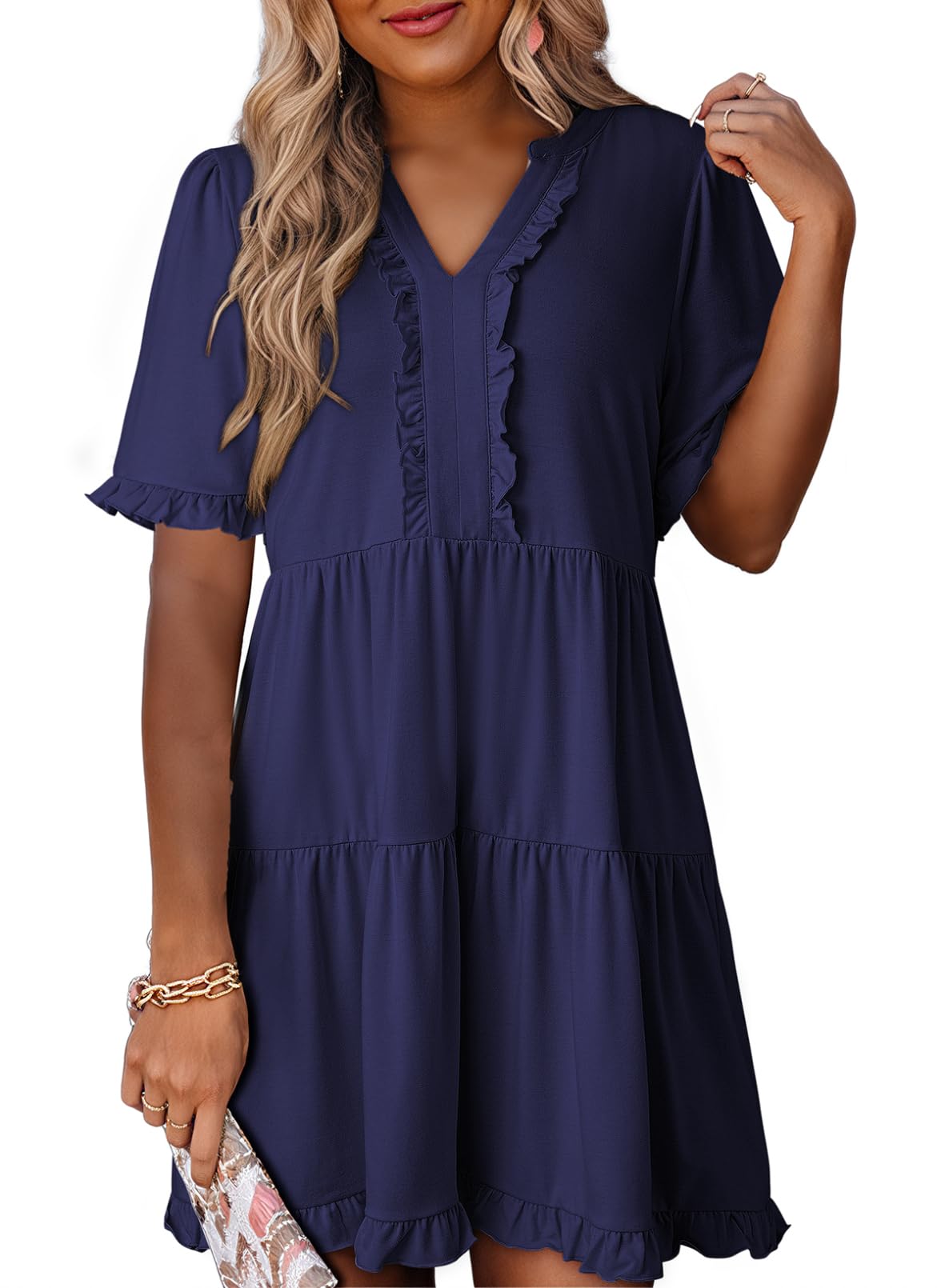 Limited time sale🔥Womens V Neck Casual A Line Flowy Swing Shift Dress