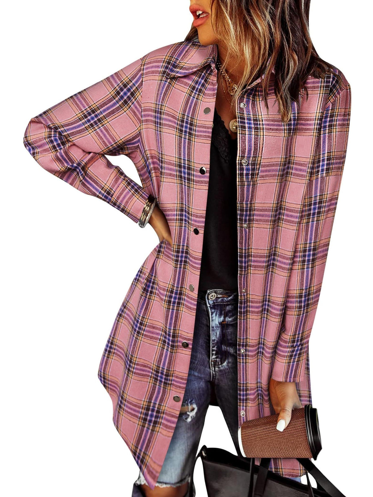 Women's Flannel Long Sleeve Plaid Button Down Shirts