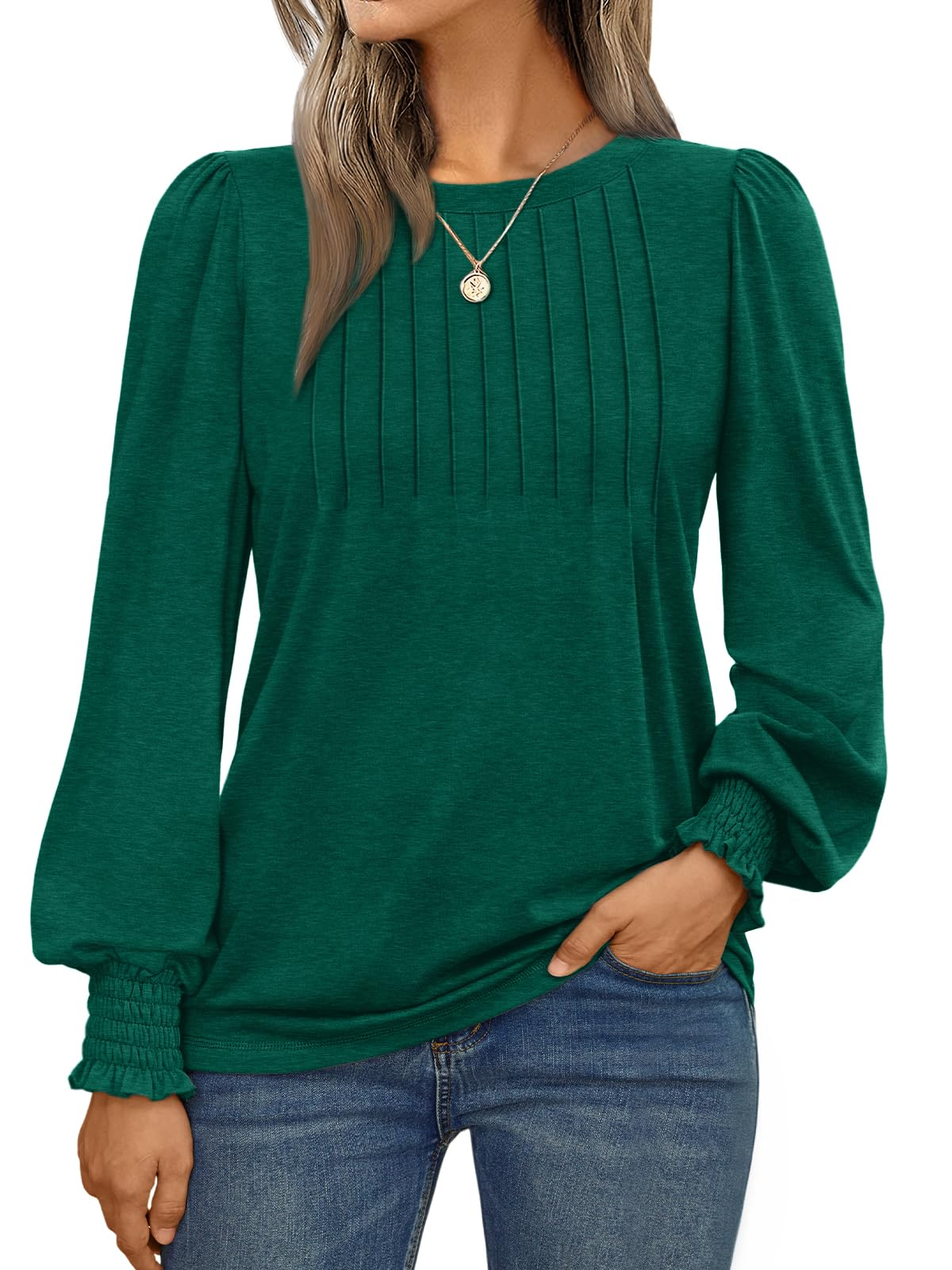 Long Sleeve Shirts Womens Pleated Business Casual Blouses