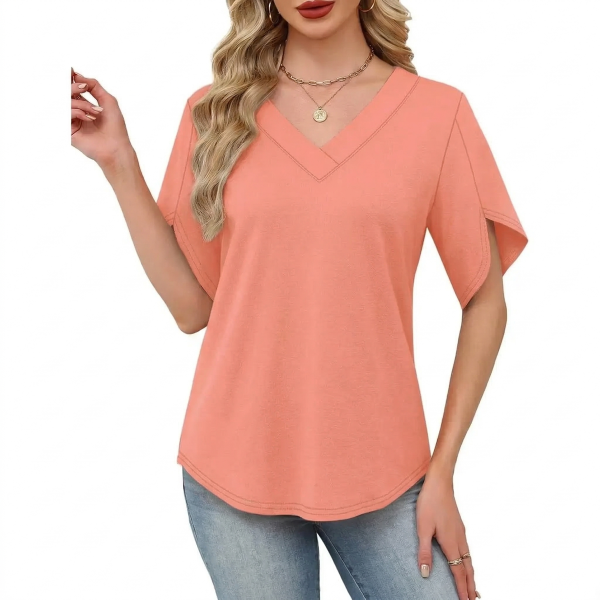 Limited time sale🔥Women's Summer Short Petal Sleeve Fashion V Neck Outfits Tops