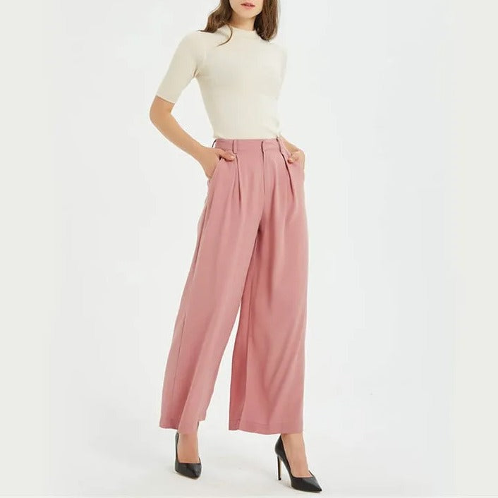 Women High Waist Casual Wide Leg Trousers