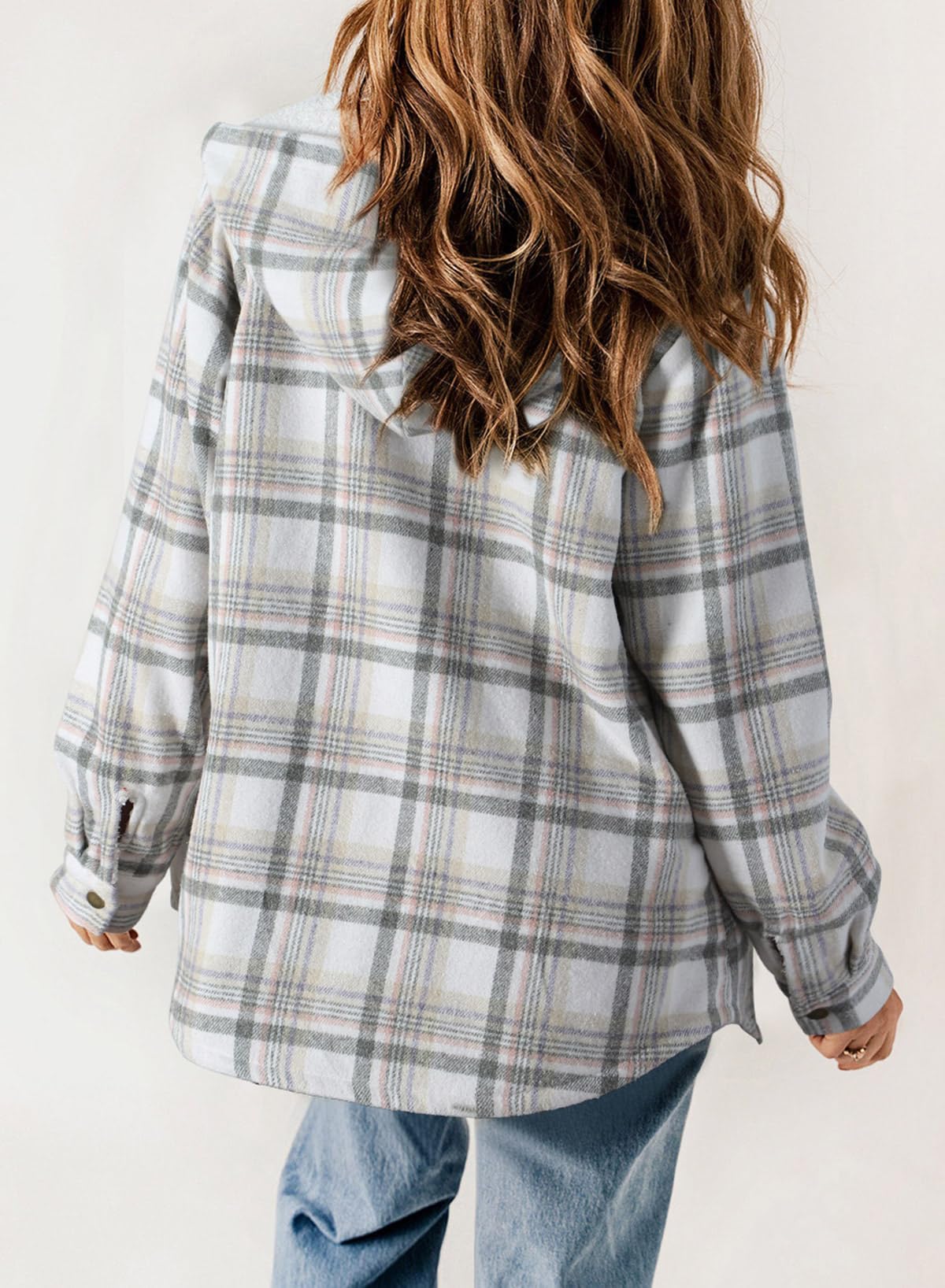 HOT SALE🔥Women's Fall Fuzzy Flannel Long Sleeve Plaid Jacket Coat with Hood