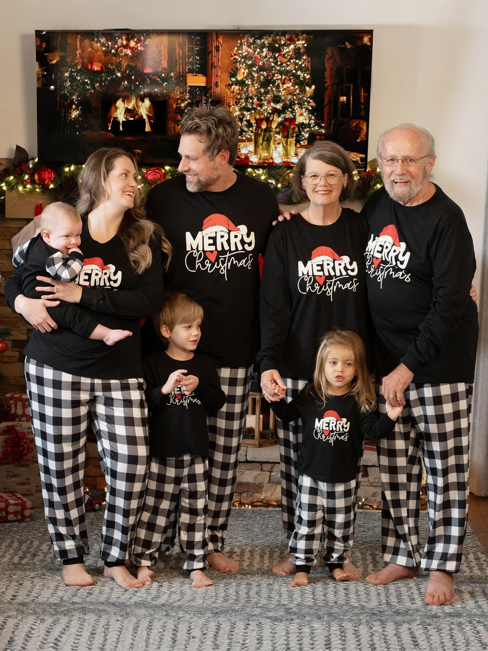 Family Christmas Long-sleeve Black White Letters Pajamas