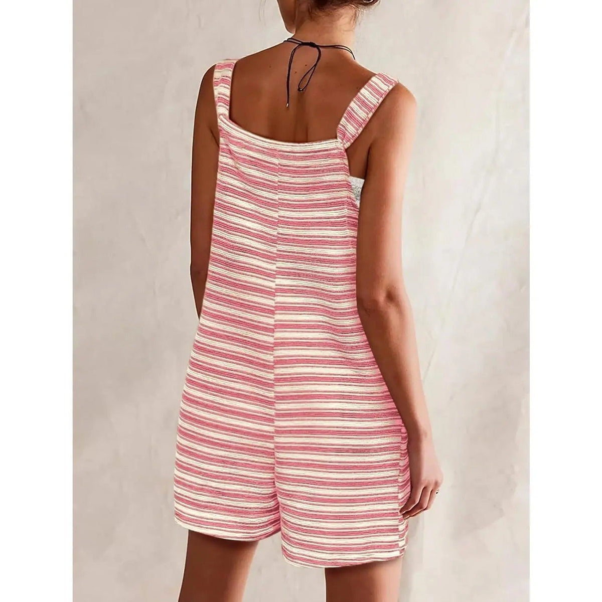 Summer Casual Sleeveless Striped Romper – Loose Overalls Jumpsuit with Pockets