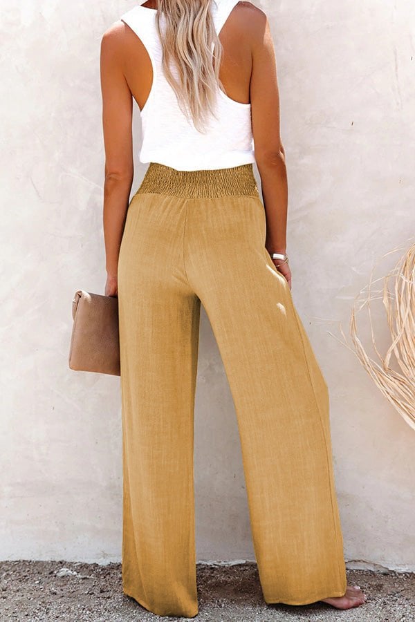 2023 Hot Saleš„Linen Blend High Rise Smocked Pants(49% OFFš„)