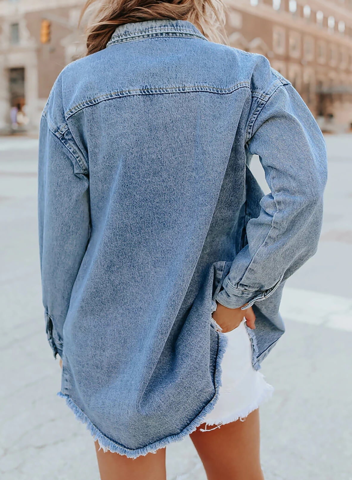 Limited time sale🔥Women's Casual Denim Button Down Distressed Jacket