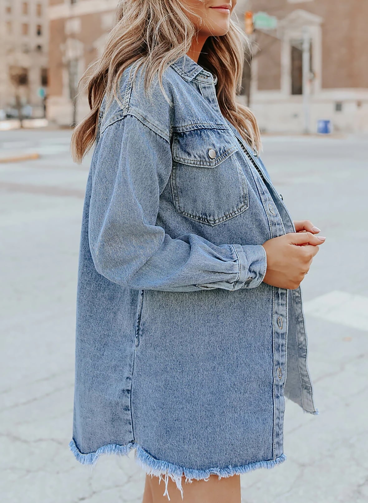 Limited time sale🔥Women's Casual Denim Button Down Distressed Jacket