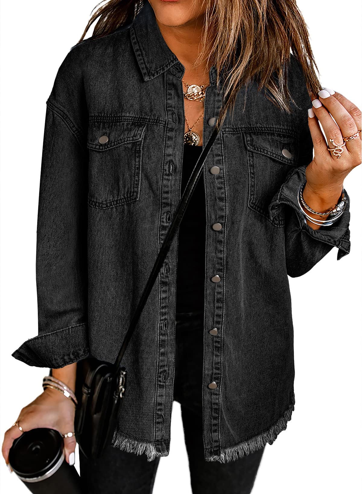 Limited time sale🔥Women's Casual Denim Button Down Distressed Jacket