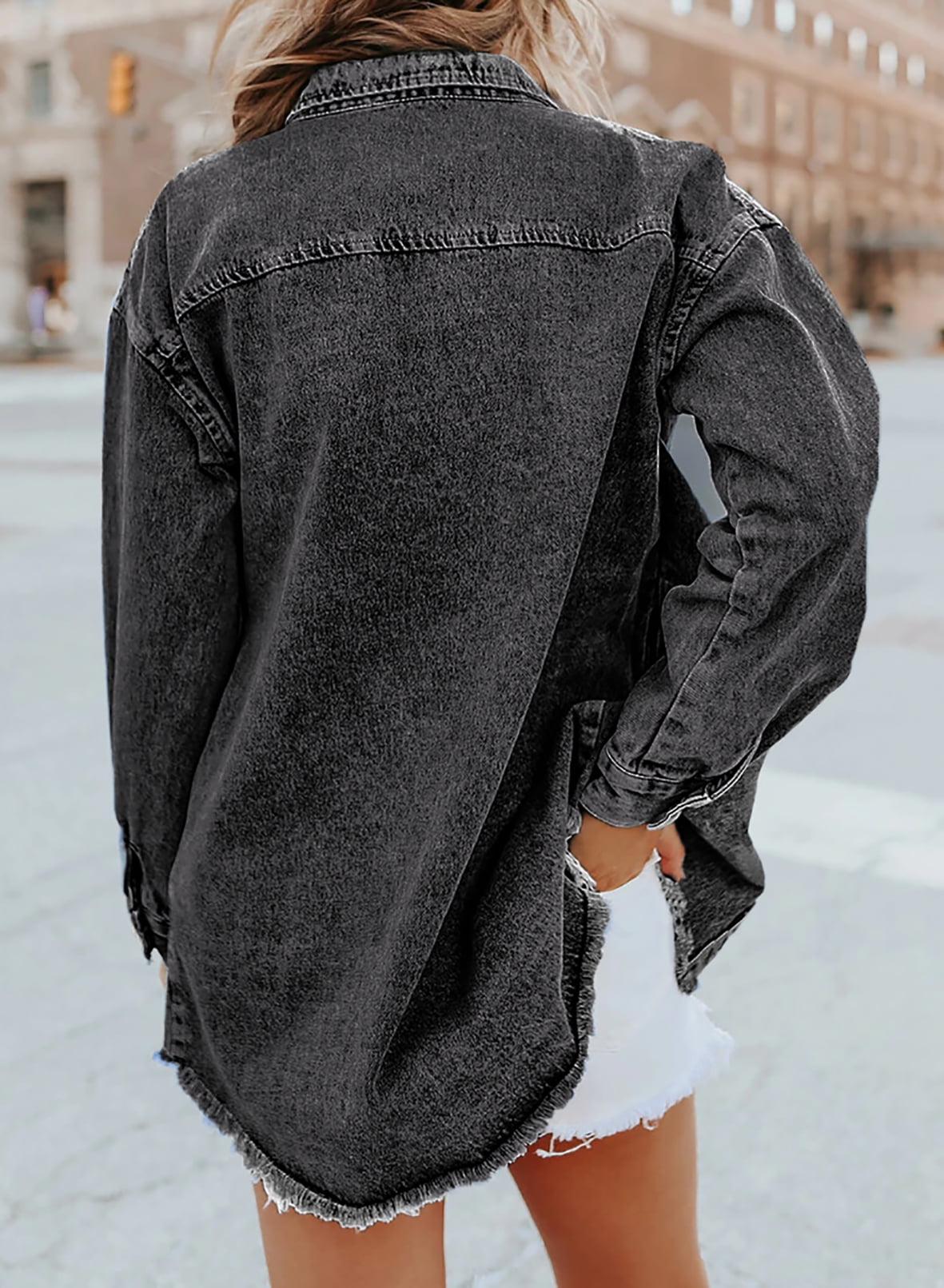 Limited time sale🔥Women's Casual Denim Button Down Distressed Jacket
