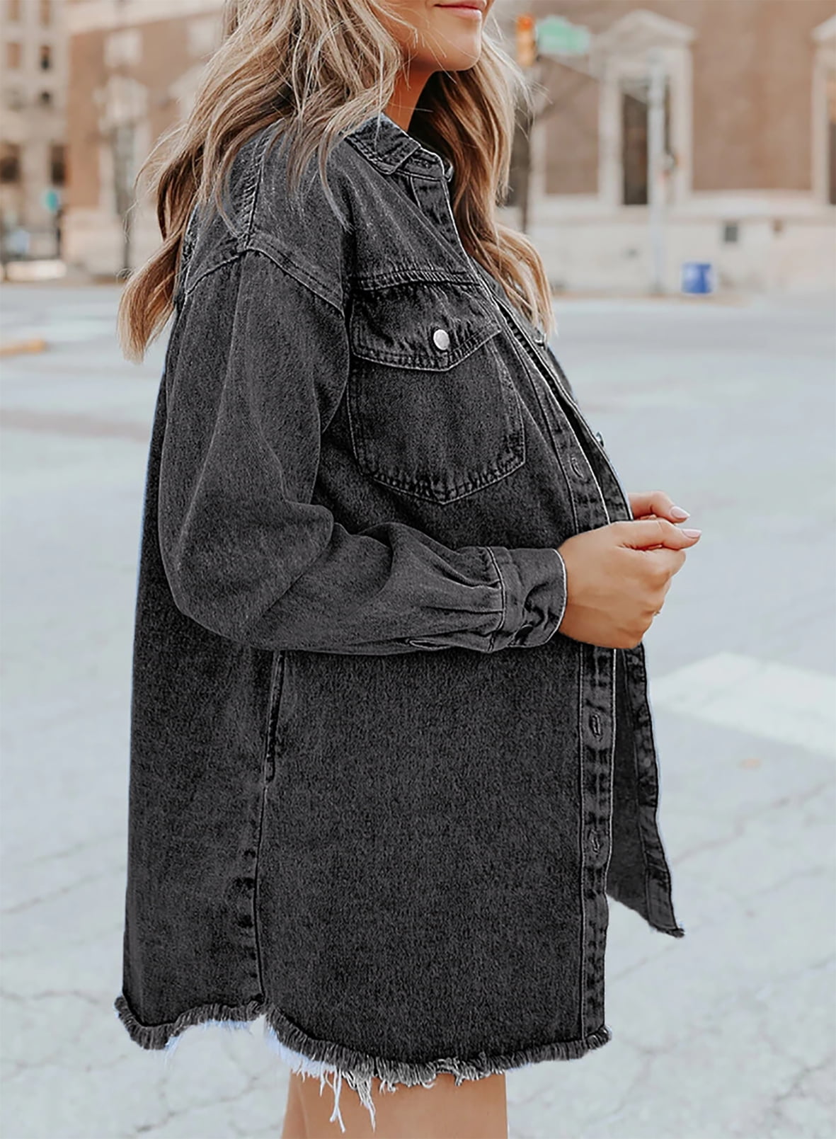 Limited time sale🔥Women's Casual Denim Button Down Distressed Jacket