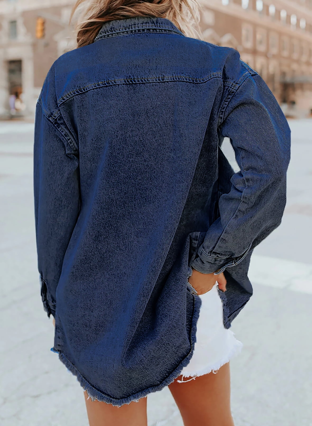 Limited time sale🔥Women's Casual Denim Button Down Distressed Jacket
