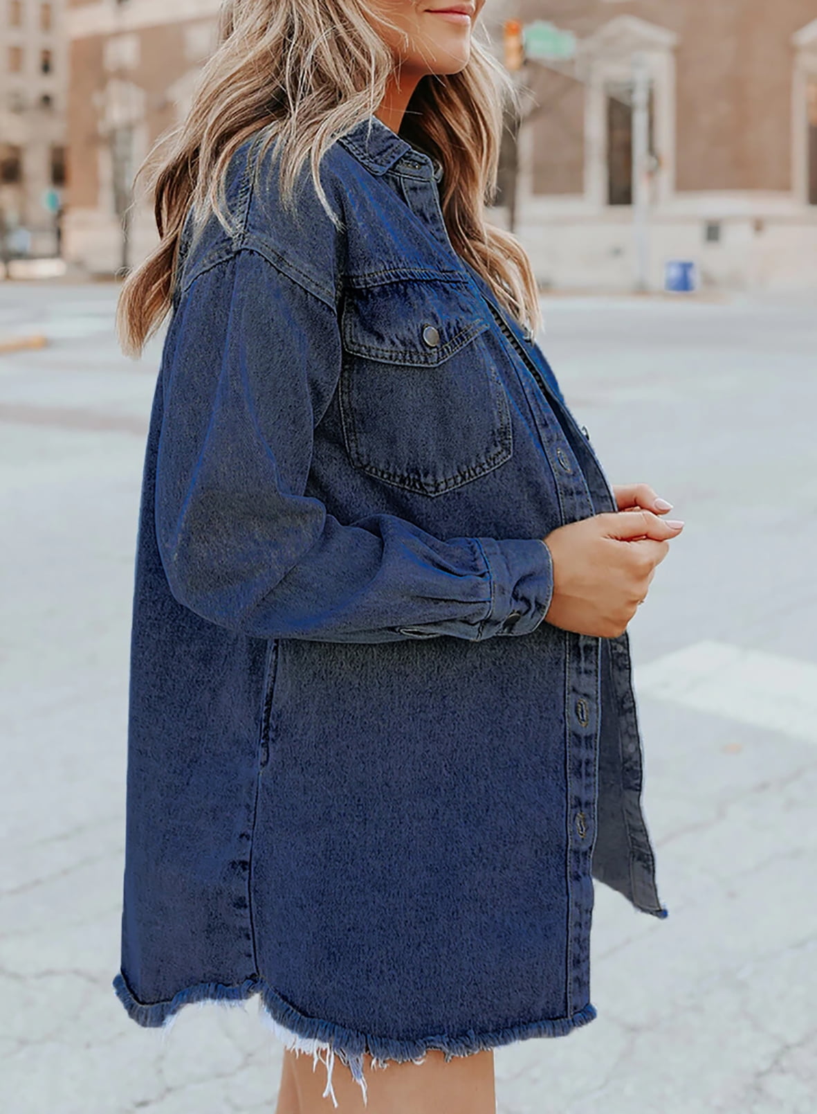 Limited time sale🔥Women's Casual Denim Button Down Distressed Jacket