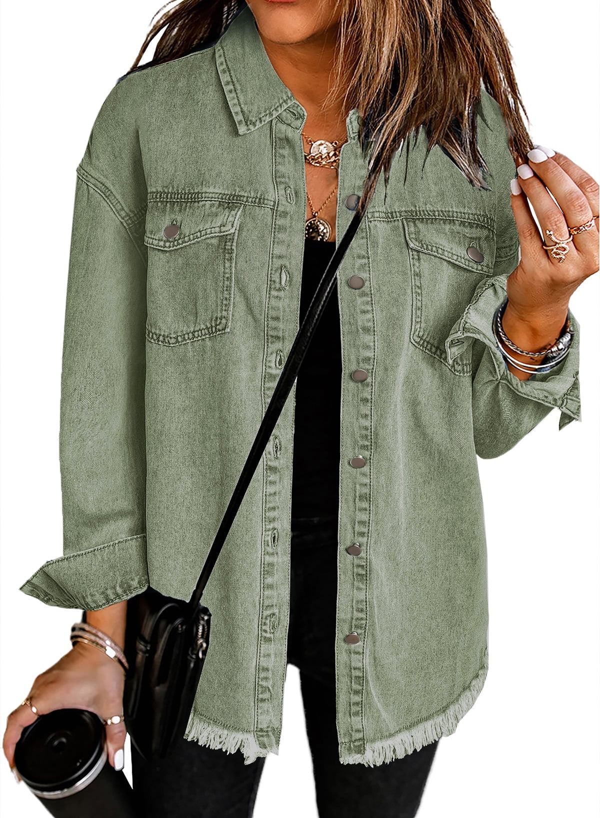 Limited time sale🔥Women's Casual Denim Button Down Distressed Jacket