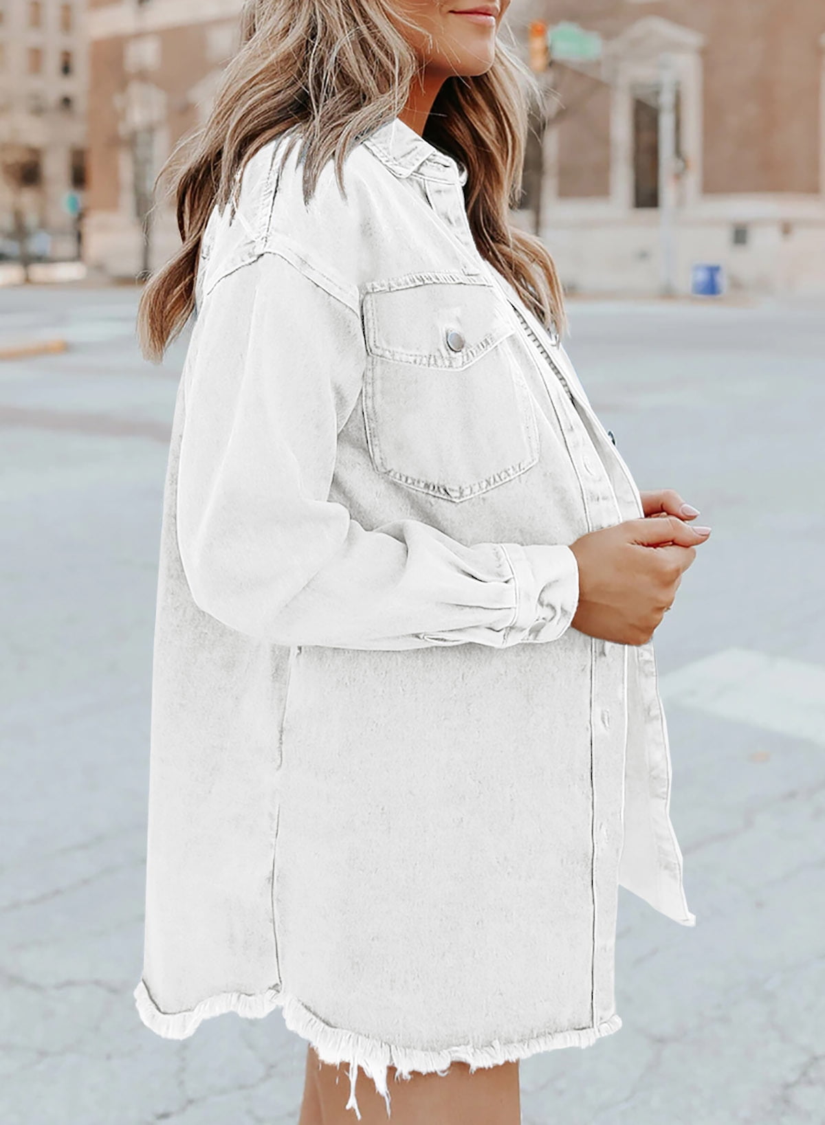 Limited time sale🔥Women's Casual Denim Button Down Distressed Jacket