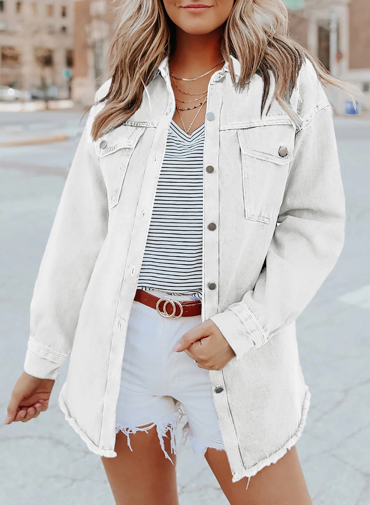 Limited time sale🔥Women's Casual Denim Button Down Distressed Jacket