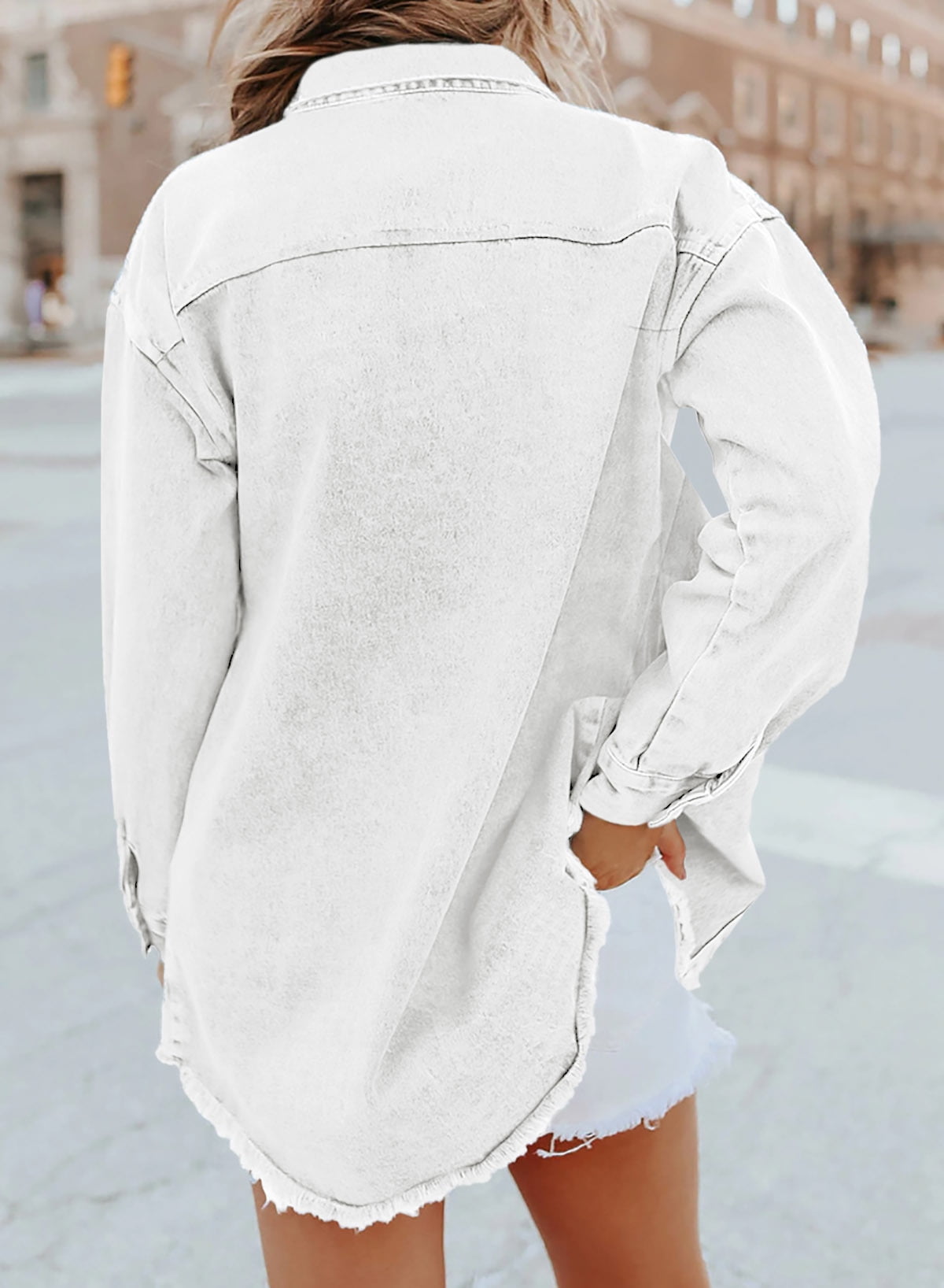 Limited time sale🔥Women's Casual Denim Button Down Distressed Jacket