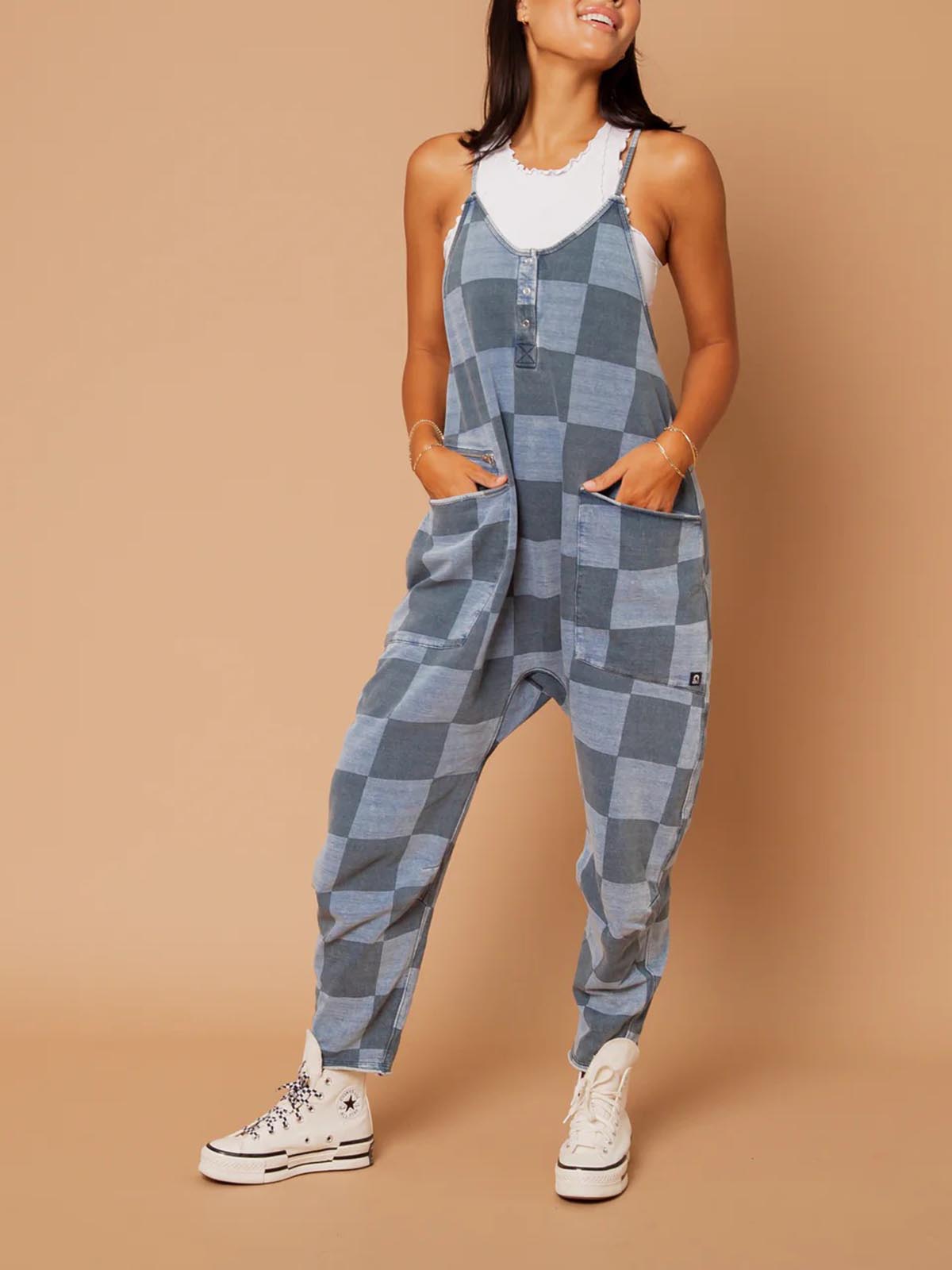 Women's Button Neck Suspender Jumpsuit Casual Overalls