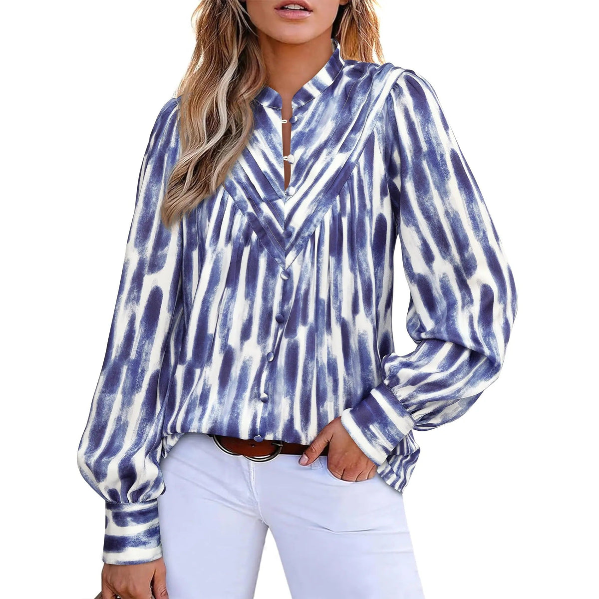 Women's Boho Floral V-Neck Half Button Down Blouse