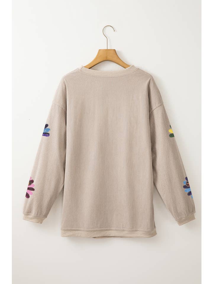 Limited time sale🔥Sequin Turkey Patch Thanksgiving Corduroy Sweatshirt